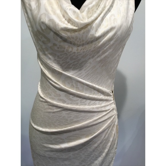 cache dress Xs Cream gold leopard print Cowl neck zipper Rebelchic glam rock - Picture 4 of 14